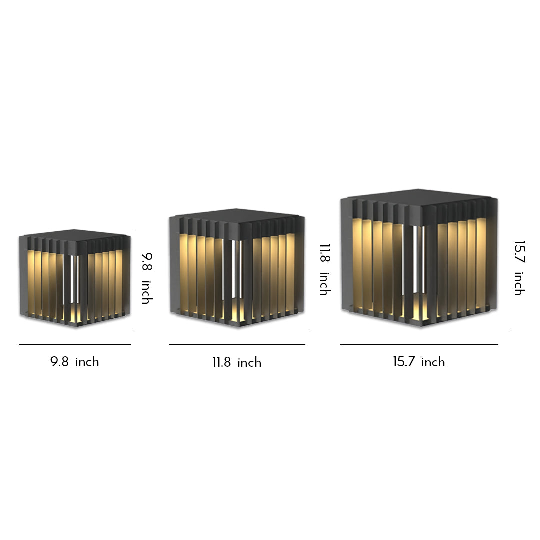 Modern Outdoor Pillar Light with Geometric Hollow Frame, Stainless Steel LED Post Lantern for Courtyard and Entryway