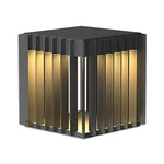Modern Outdoor Pillar Light with Geometric Hollow Frame, Stainless Steel LED Post Lantern for Courtyard and Entryway