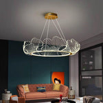 Sea Inspired Elegant Wave Round Acrylic Chandelier With Gold Finish 33Inch Wide Led Ceiling Light