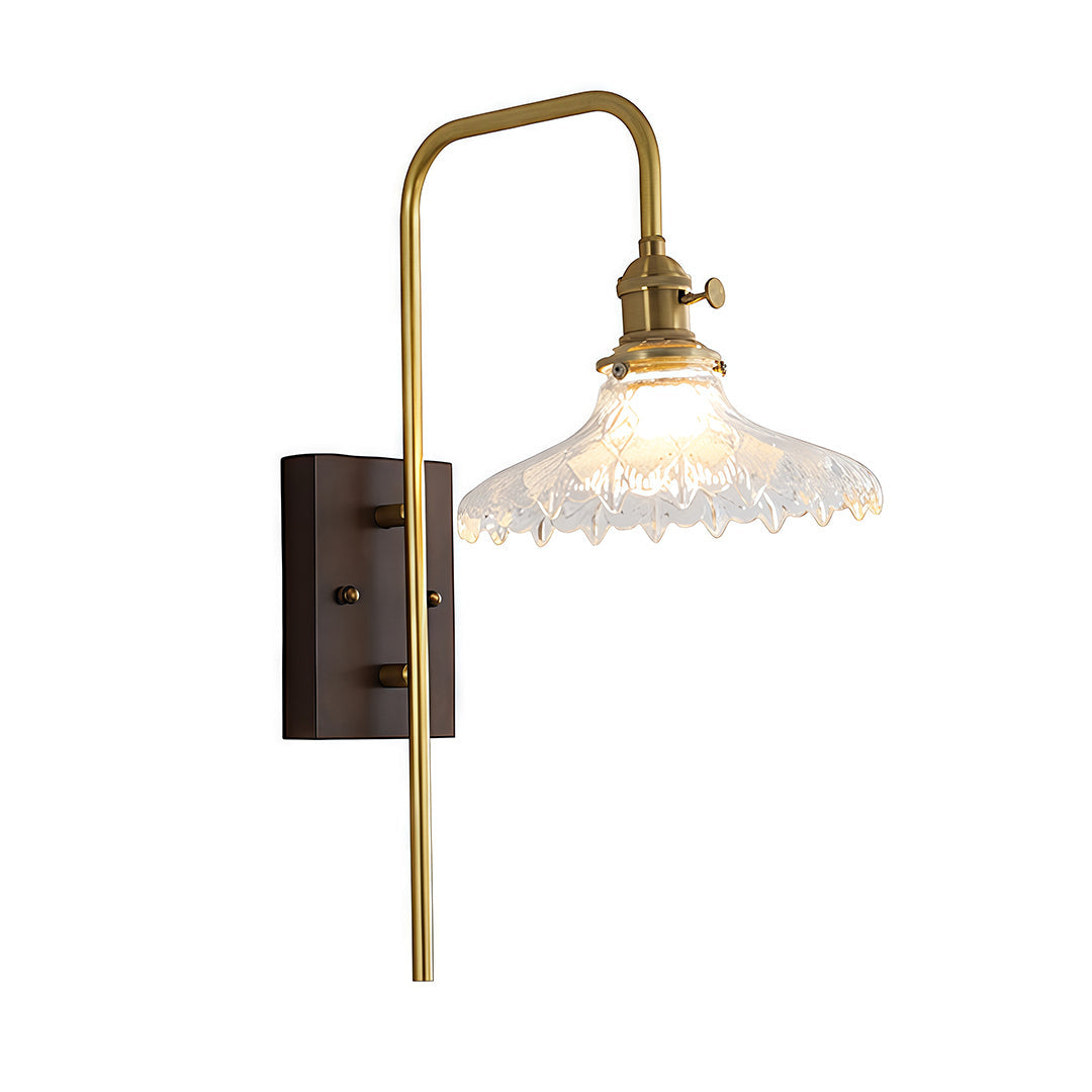 Japanese Retro Wave Glass Wall Sconce with Rubberwood Accent