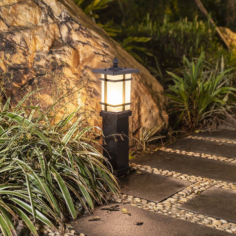 Pavilion Black Aluminum Outdoor Bollard Light with Warm LED