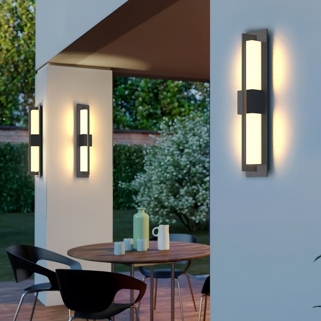 Linear Outdoor Wall Sconce in Black Aluminum with Warm LED Light