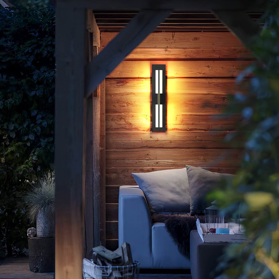 Linear Outdoor Wall Sconce in Black Aluminum with Warm LED Light