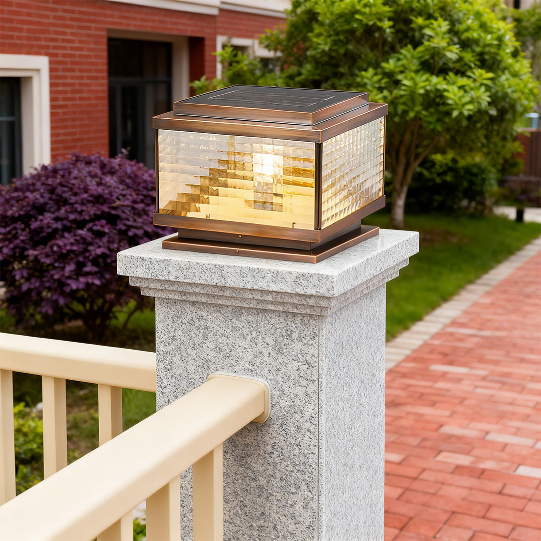 All-Copper Pillar Cap Light with Solar & Hardwired Options