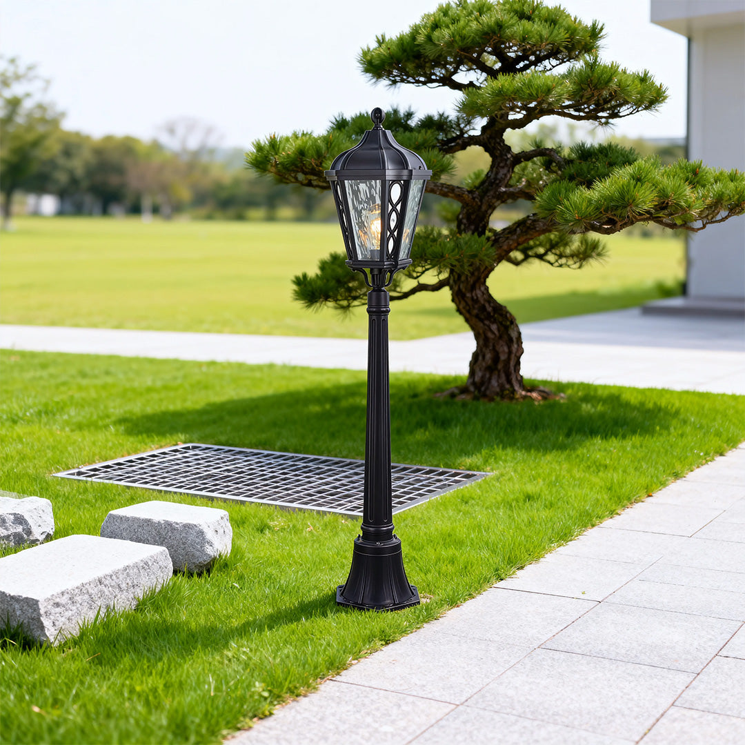 Modern European Outdoor Post Light with Clear Glass Shade