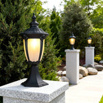 Traditional Outdoor Pillar Light in Sand-Black Aluminum with Clear Glass Shade