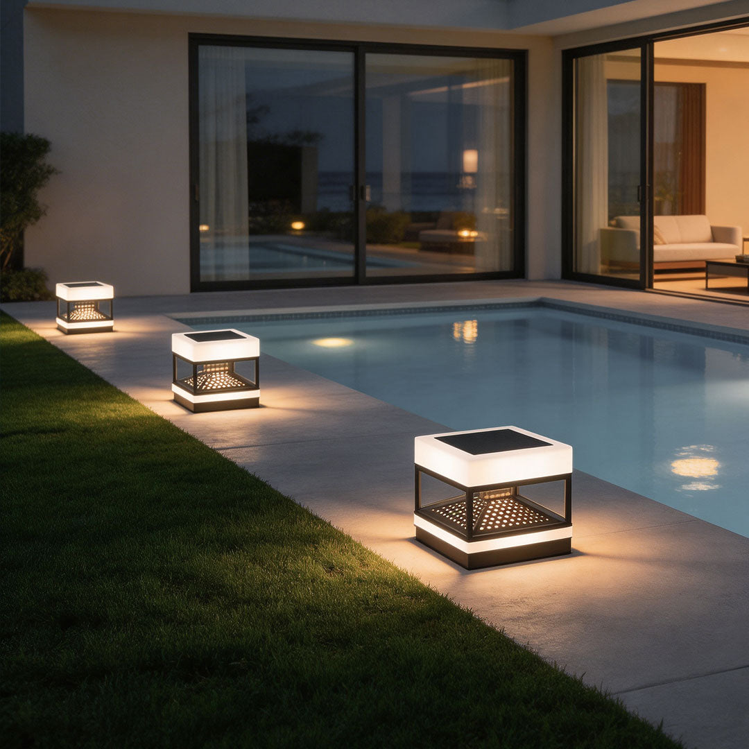 Modern Outdoor Pillar Top Light in Black Stainless Steel