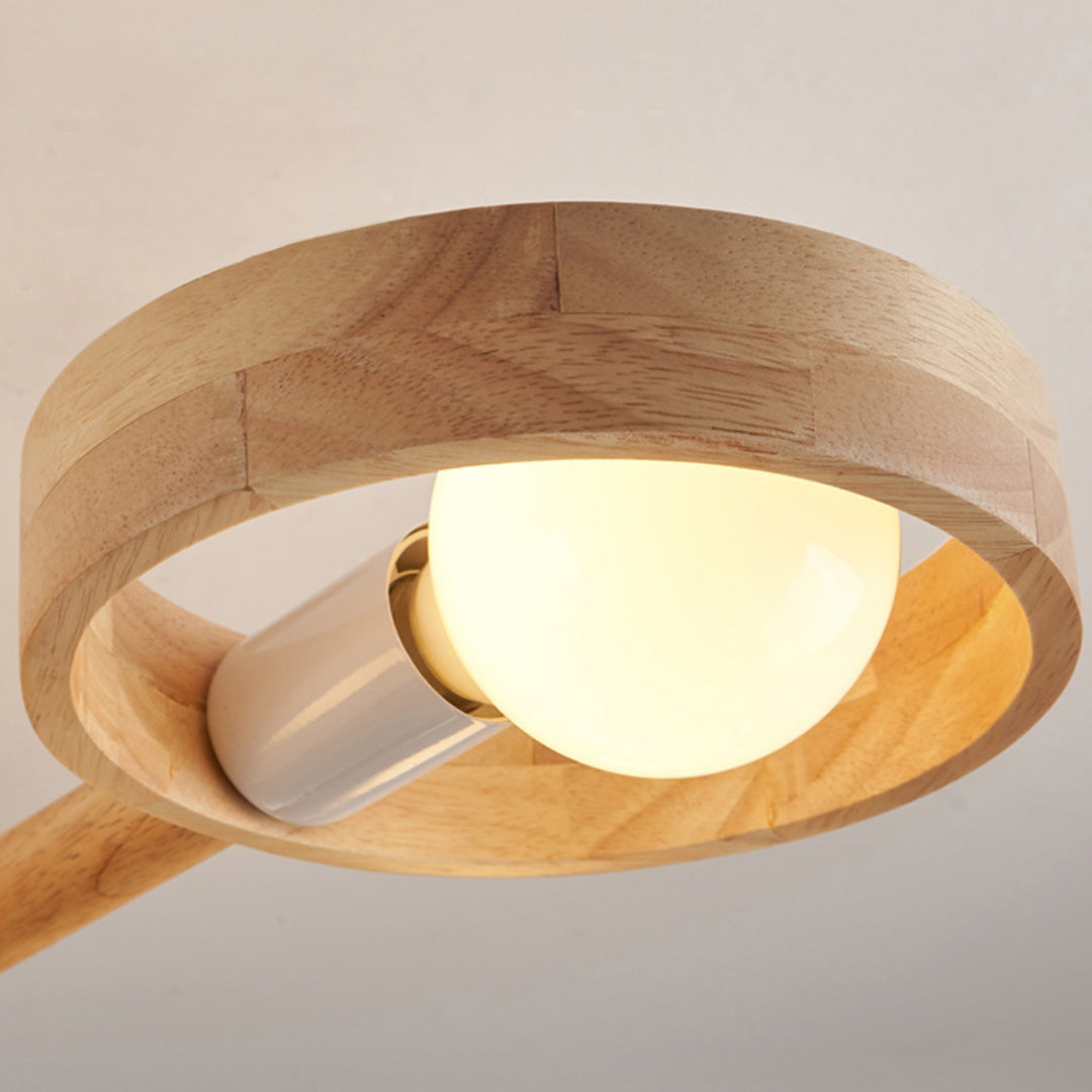 Scandinavian Rubberwood LED Chandelier | Modern Wood Pendant Light for Dining & Living Rooms