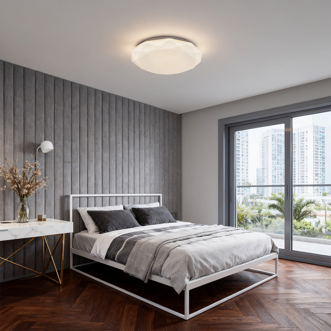 Aurelia Geometric Flush Mount Ceiling Light in White with Full-Sky Star Effect