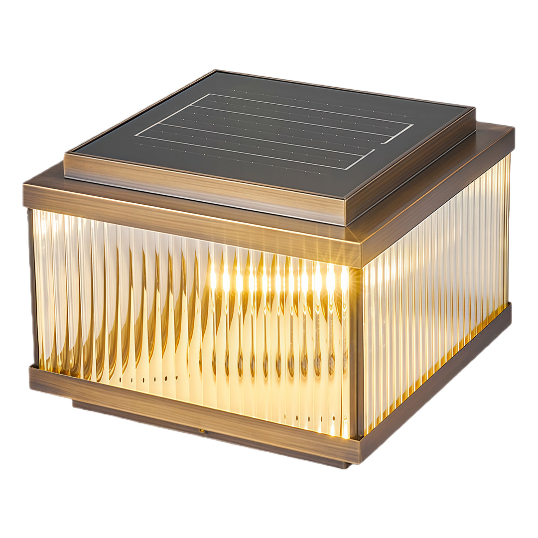 Copper Pillar Light with Ribbed Glass Shade, Modern Outdoor Post Light