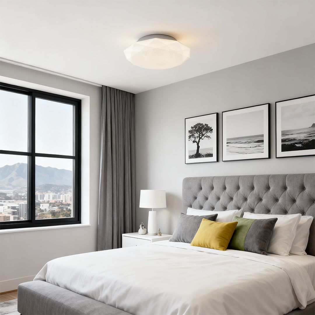 Aurelia Geometric Flush Mount Ceiling Light in White with Full-Sky Star Effect
