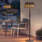 Handwoven Linen Outdoor Floor Lamp with Solar and Plug-In Options