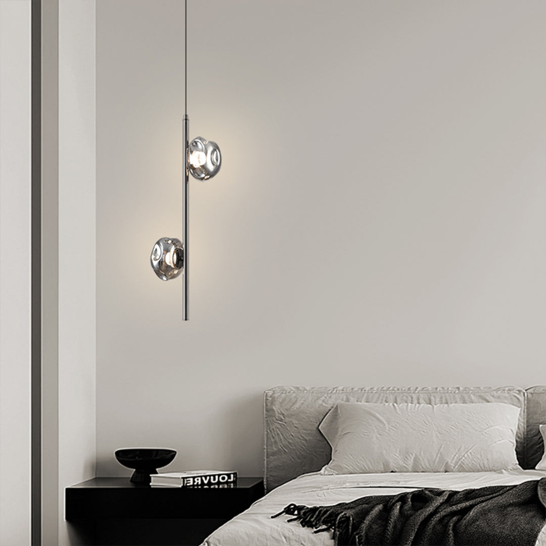 Modern Vertical Pendant Light with Pleated Glass Shades, Brass or Black Finish