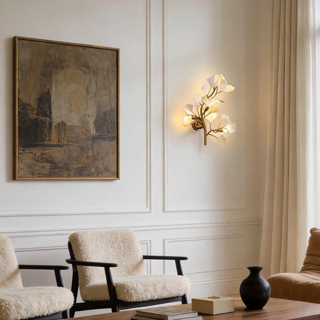 Ginkgo Leaf Wall Sconce in Gold Finish – Modern Botanical Lighting for Bedroom and Living Room