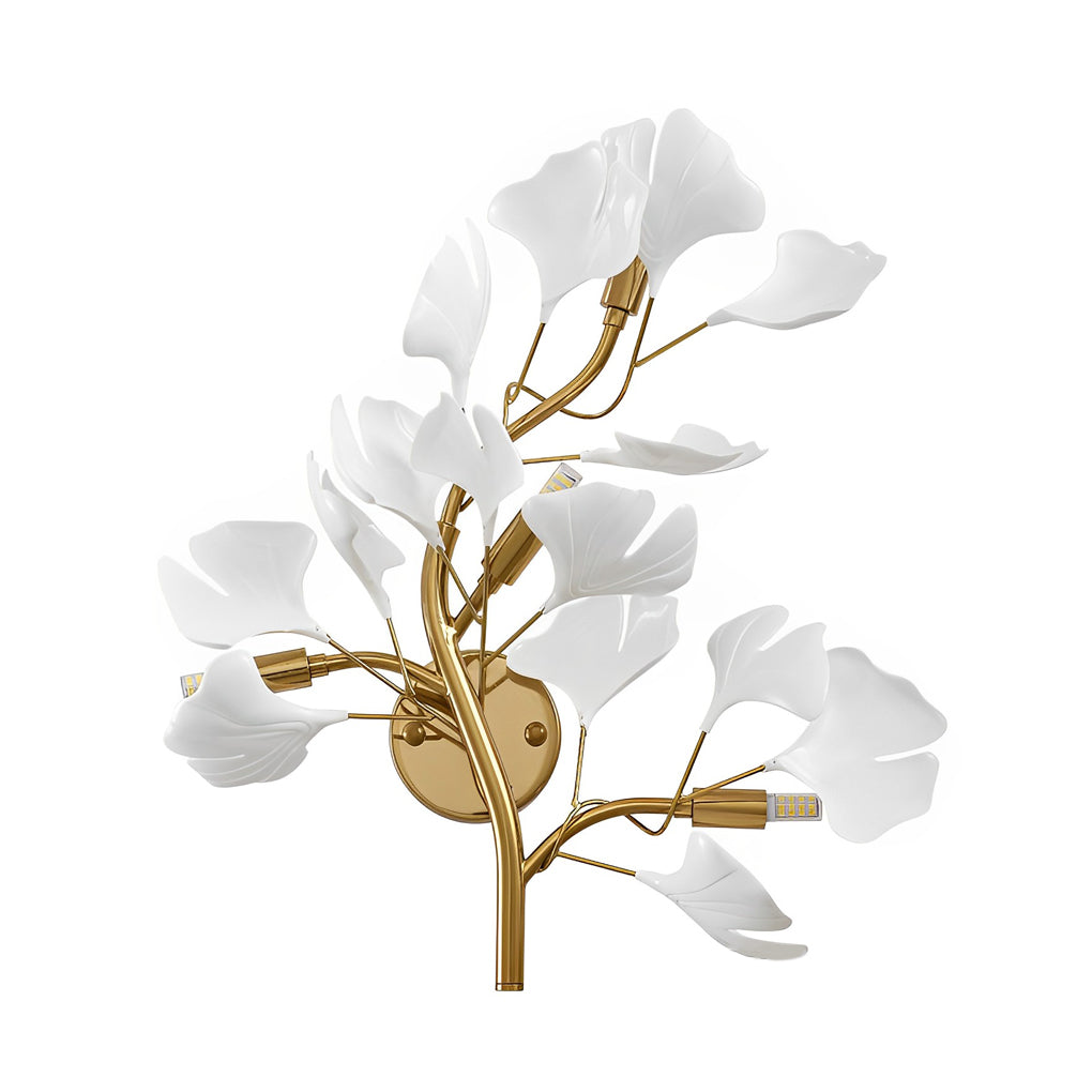Ginkgo Leaf Wall Sconce in Gold Finish – Modern Botanical Lighting for Bedroom and Living Room