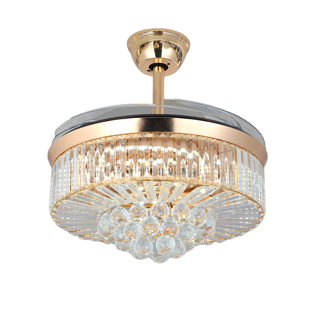 Crystal Ceiling Fan with Light – Gold Iron, European Luxury Design