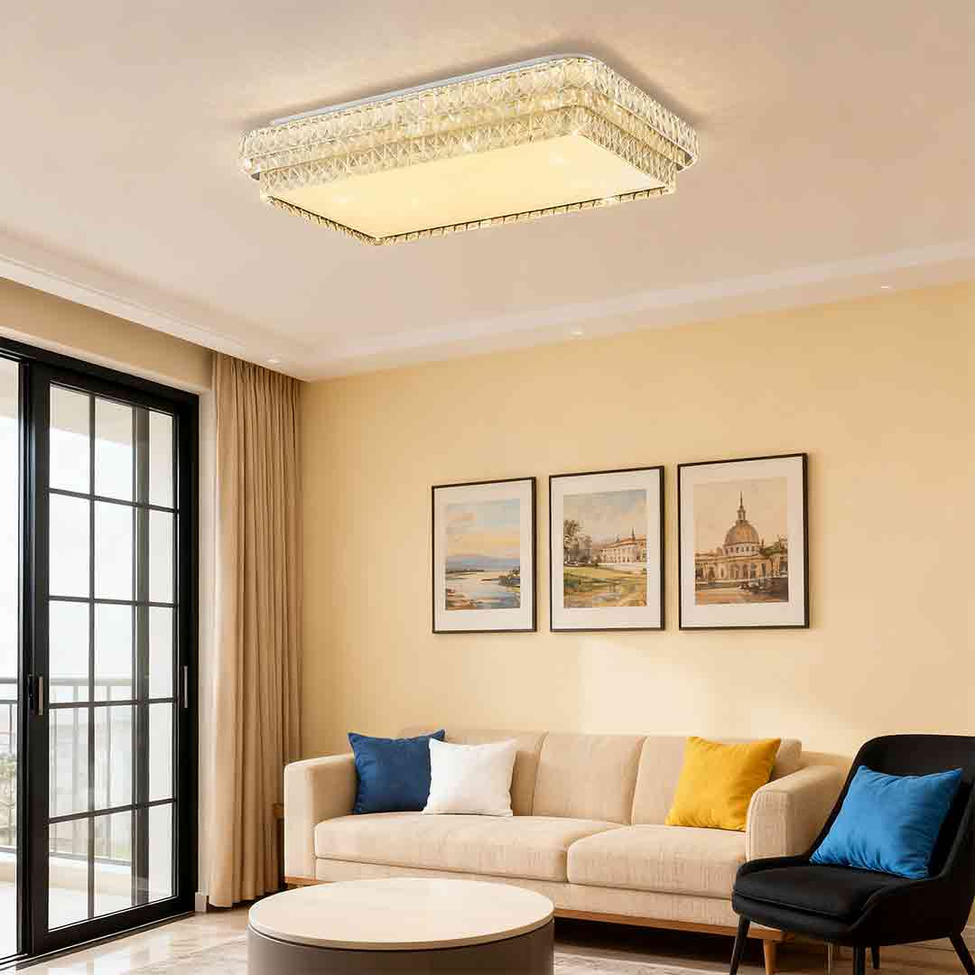 Crystal Flush Mount Ceiling Light with Chrome Frame and LED Illumination