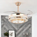 Lumina Gold Crystal Ceiling Fan with Dimmable LED Light, Modern 4-Blade Design