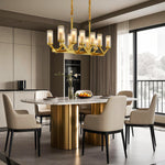 Lumière Cascade: Modern Copper Glass Drop Chandelier for Elegant Interiors