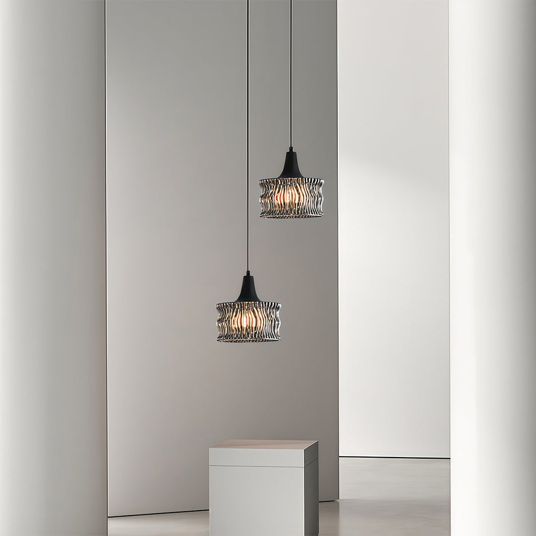 Italian Minimalist Glass Drum Pendant Light in Copper Black