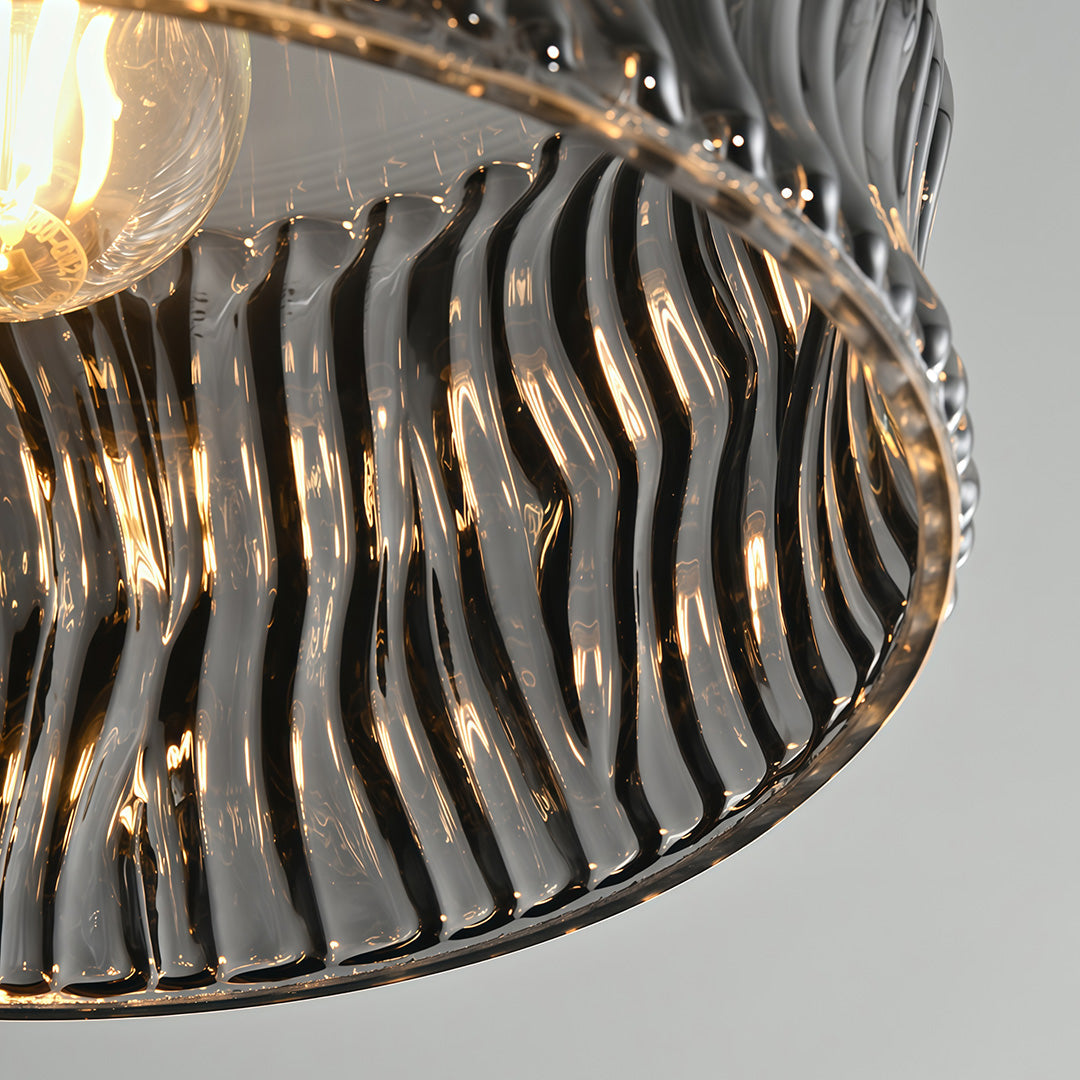 Italian Minimalist Glass Drum Pendant Light in Copper Black