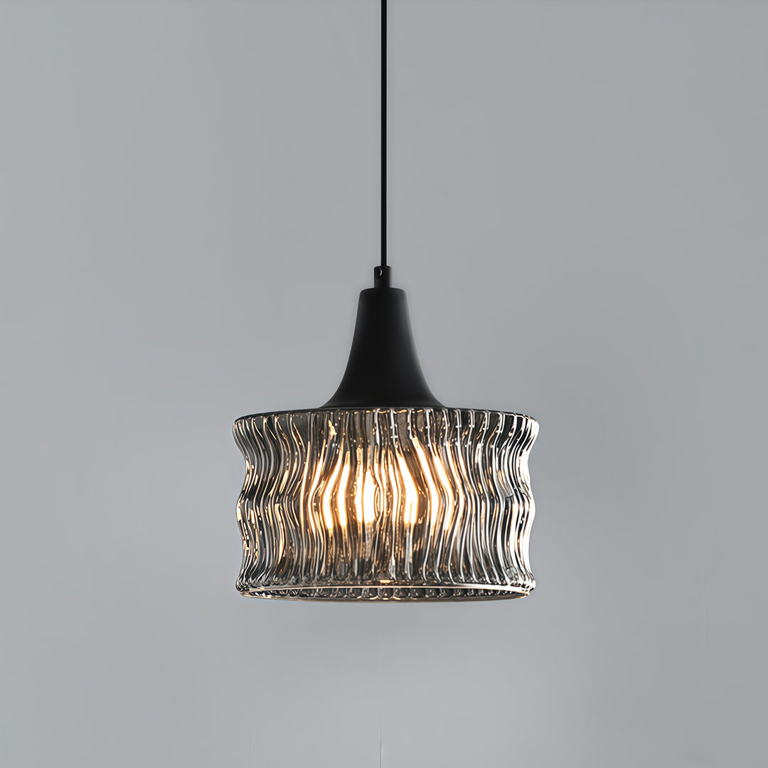Italian Minimalist Glass Drum Pendant Light in Copper Black