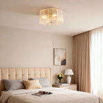 Full Copper Glass Flush Mount Ceiling Light, Modern Round Fixture for Bedroom and Living Room
