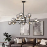 Aurelia Twelve-Light Glass Globe Chandelier in Black Iron