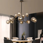 Aurelia Twelve-Light Glass Globe Chandelier in Black Iron