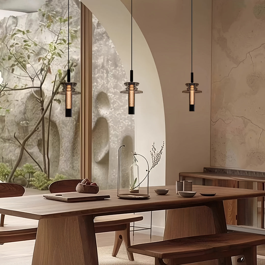 Minimalist Glass Pendant Light with Black Metal Frame