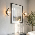 Modern Glass Wall Sconce with Black Iron Frame, Smoke Gray Shade, Dimmable LED