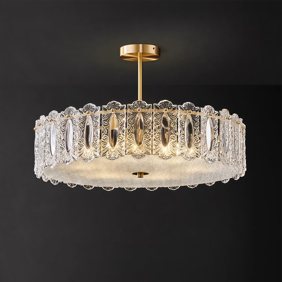French Copper Semi Flush Mount Ceiling Light with Clear Glass Shade