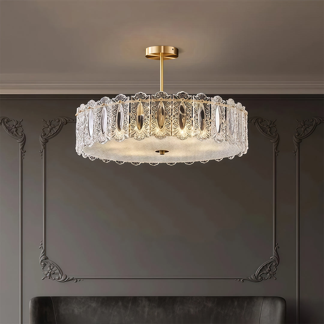 French Copper Semi Flush Mount Ceiling Light with Clear Glass Shade
