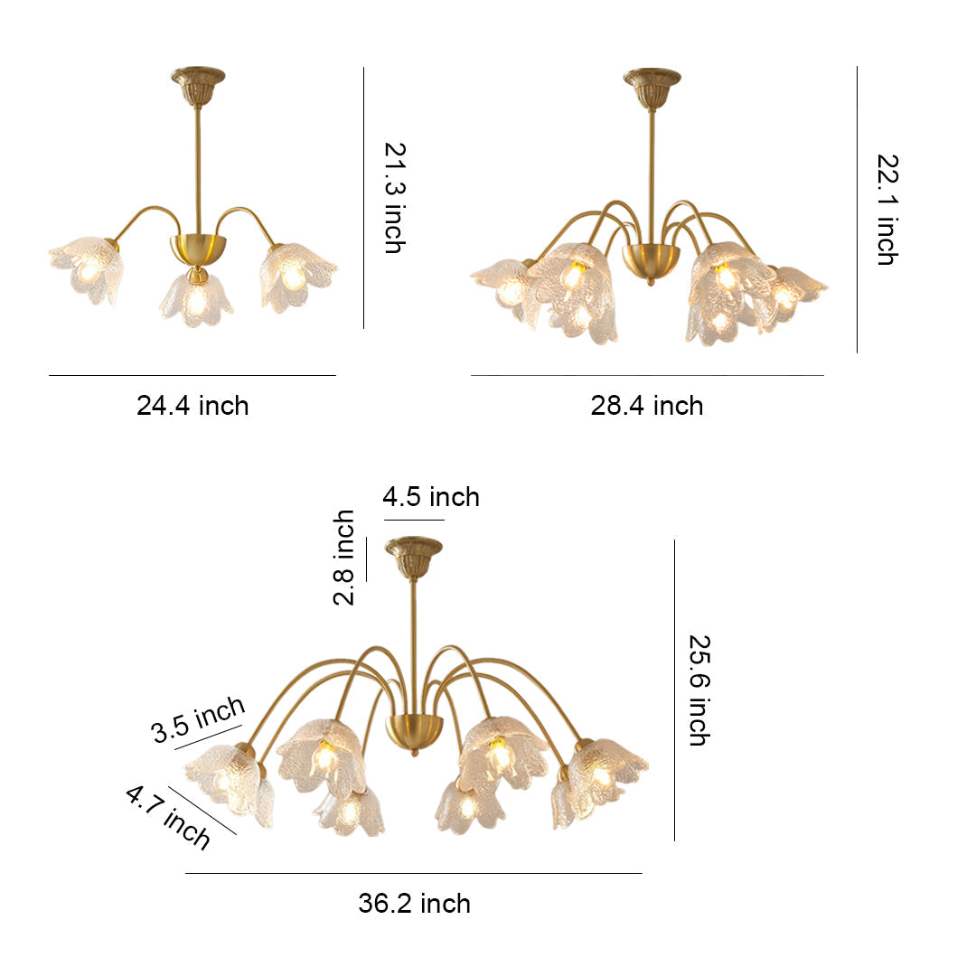 French Style Glass Petal Chandelier in Brass for Elegant Interiors