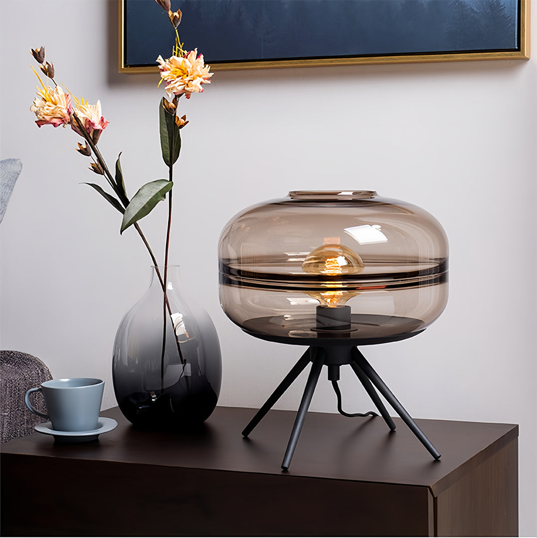 Nordic Glass Table Lamp with Four-Legged Iron Base for Modern Interiors