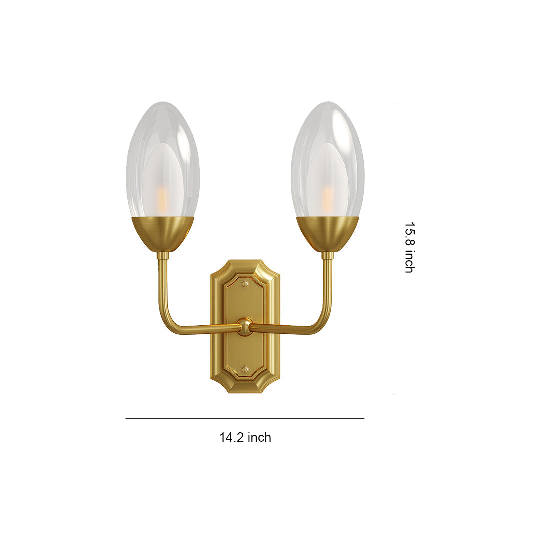 Luxury Dual Head Glass Wall Sconce in Solid Copper