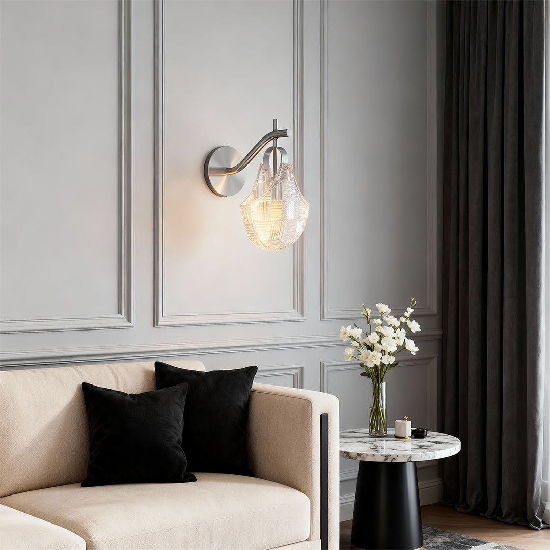 Luxury Minimalist Glass Wall Sconce with Copper Frame, Modern Decorative Lighting for Bedroom, Hallway, Living Room