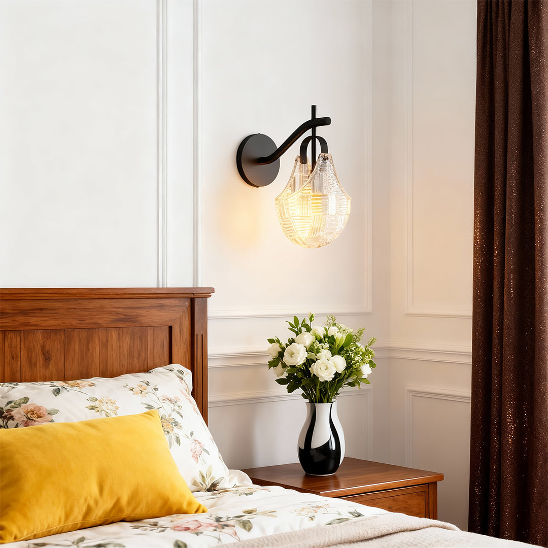 Luxury Minimalist Glass Wall Sconce with Copper Frame, Modern Decorative Lighting for Bedroom, Hallway, Living Room