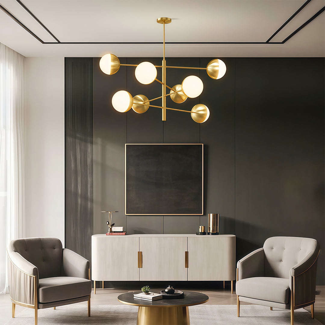 Solid Copper Globe Chandelier with Clear Glass Shades for Modern Interiors