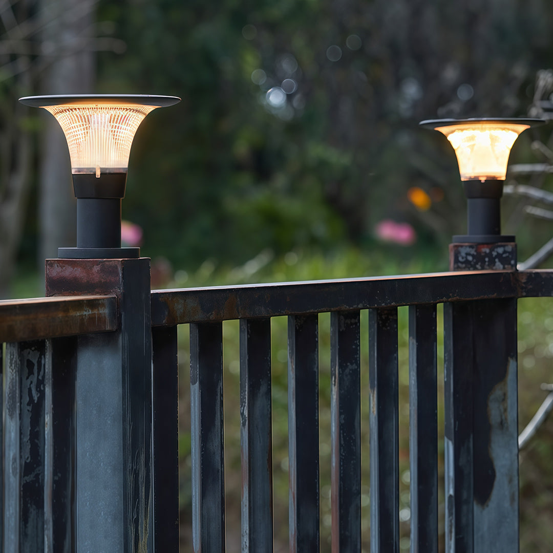 Solar Post Cap Light in Black Aluminum for Outdoor Pillars