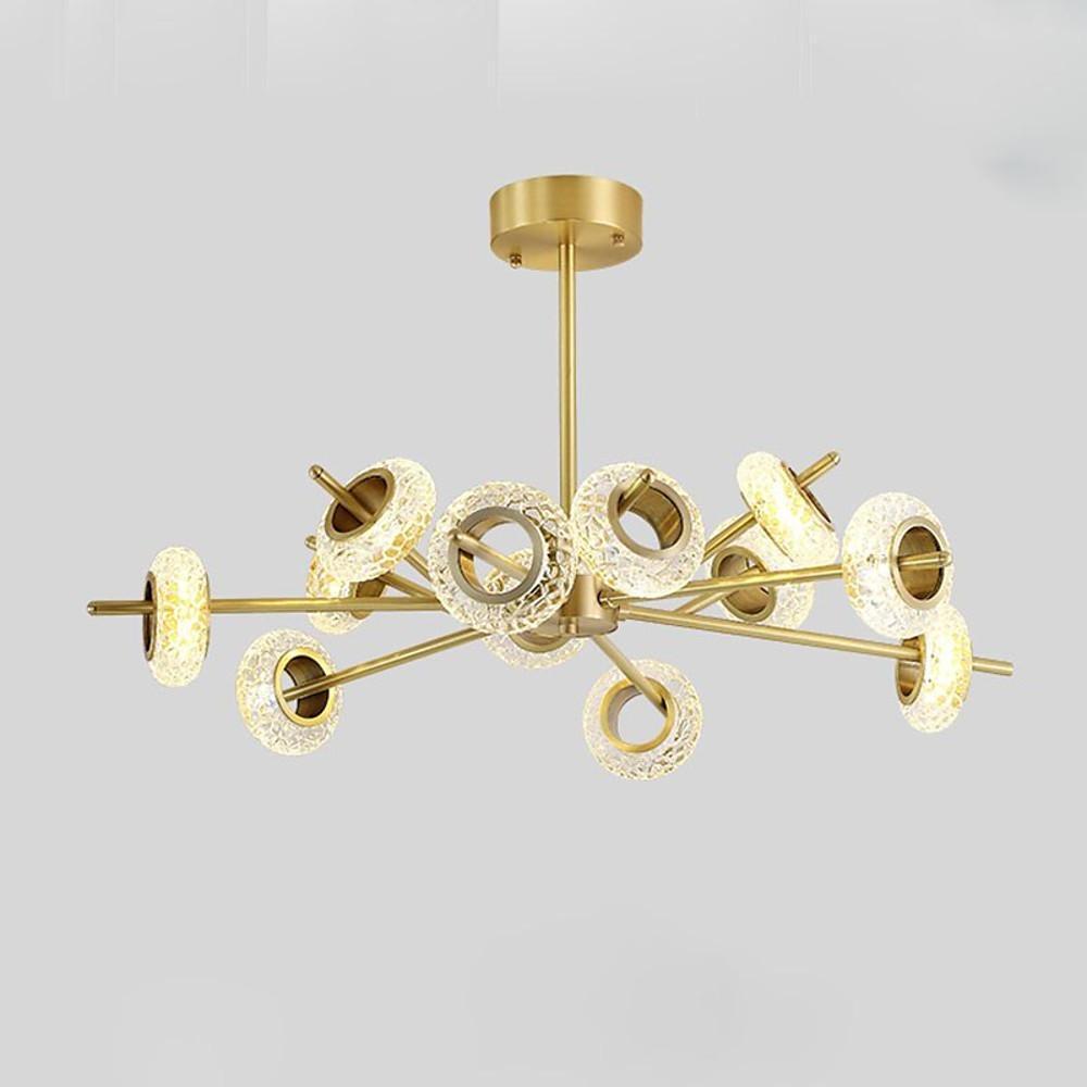 Modern Brass Led Chandelier With Ring Crystal Shades