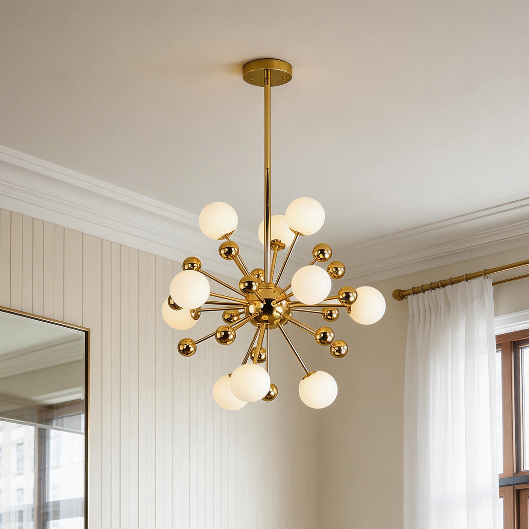 Aurelia 12-Light Gold Sputnik Chandelier in Glass and Iron for Modern Interiors