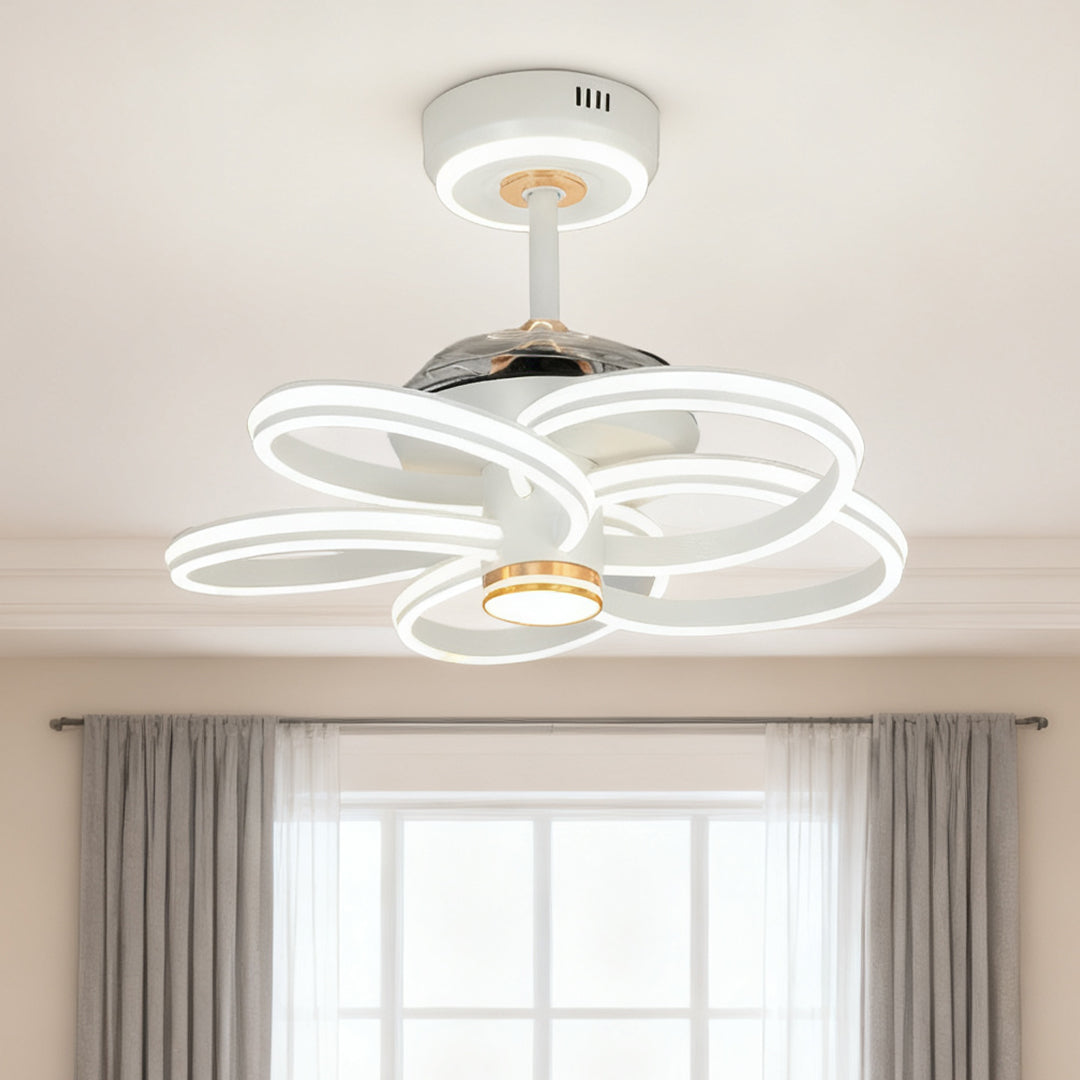 White Ceiling Fan with Integrated LED Light – Modern Nordic Design