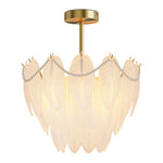 Feathers Full-Copper Chandelier with Pearl Glass Shades