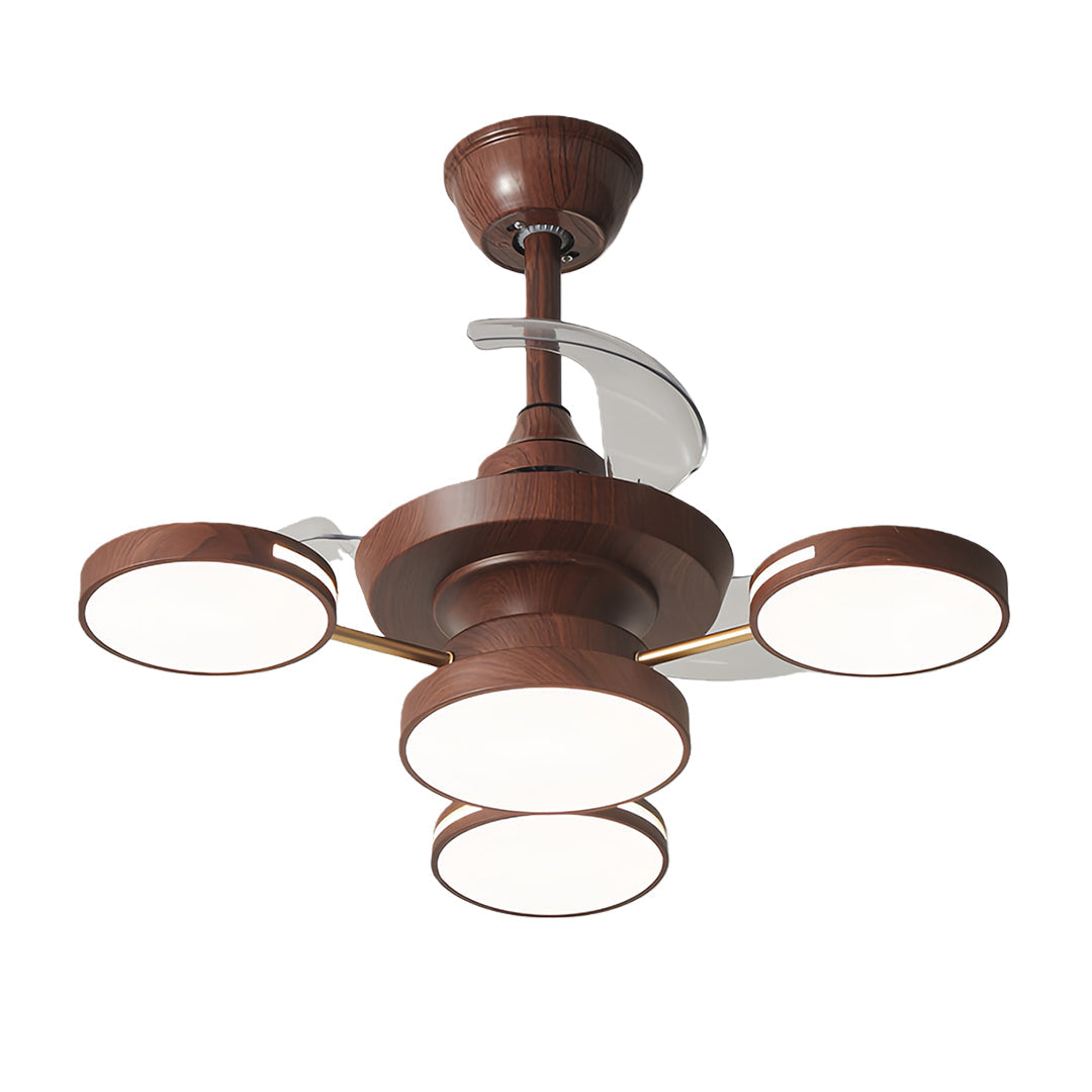 French Vintage Iron Ceiling Fan with Four Lights, 3-Blade LED Fan Lamp