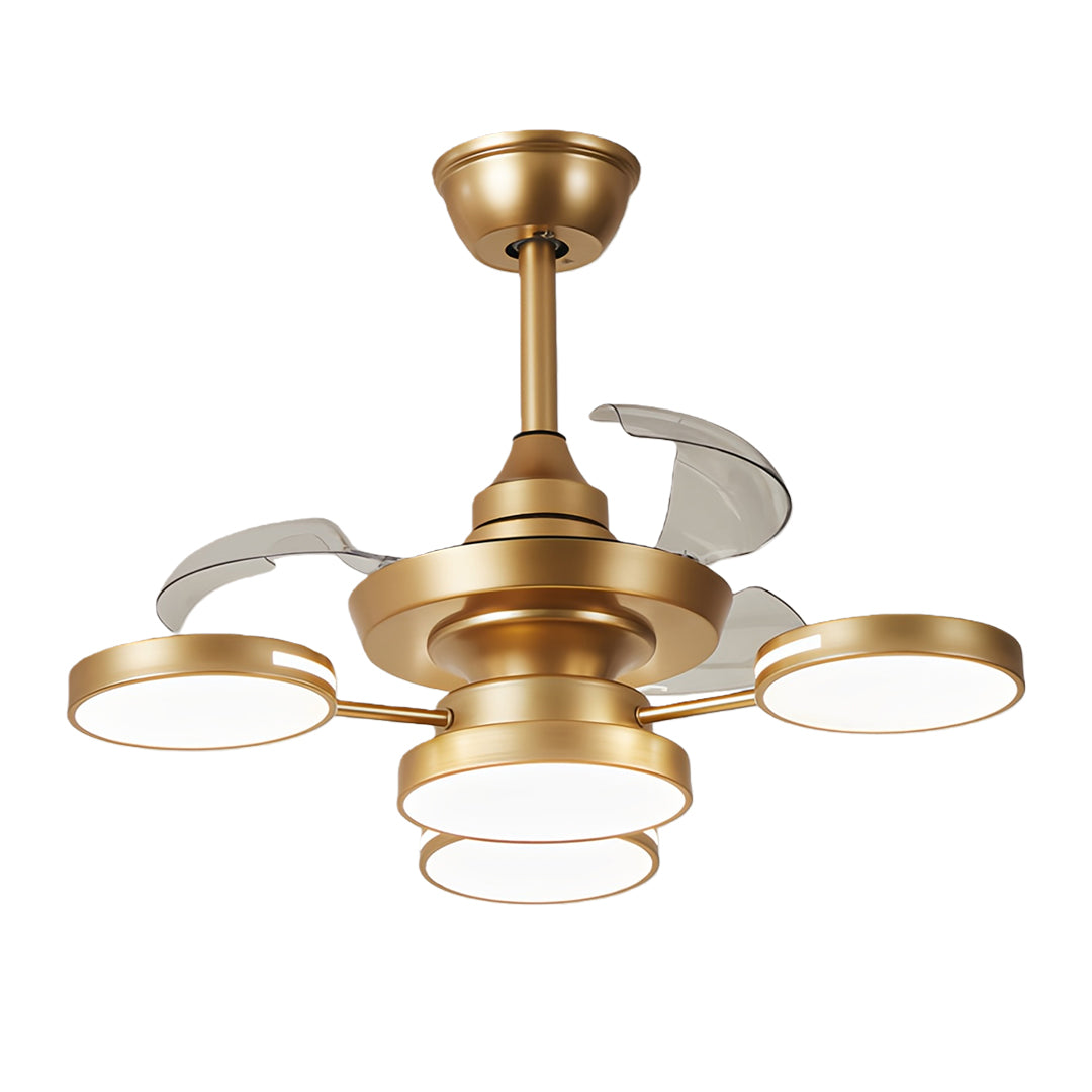French Vintage Iron Ceiling Fan with Four Lights, 3-Blade LED Fan Lamp