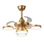 French Vintage Iron Ceiling Fan with Four Lights, 3-Blade LED Fan Lamp