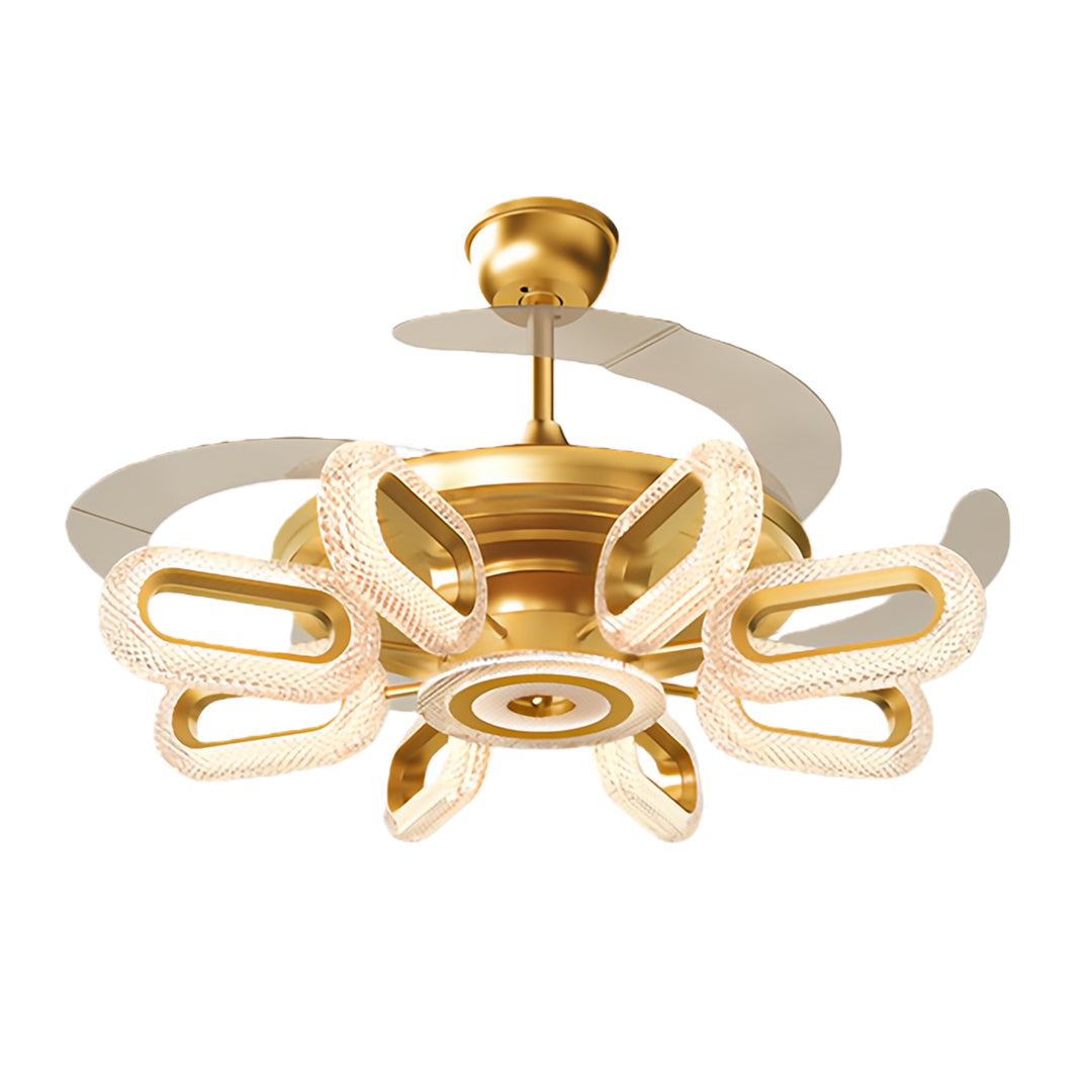 Luxury Gold LED Ceiling Fan with Light – Modern Iron Design for Elegant Interiors