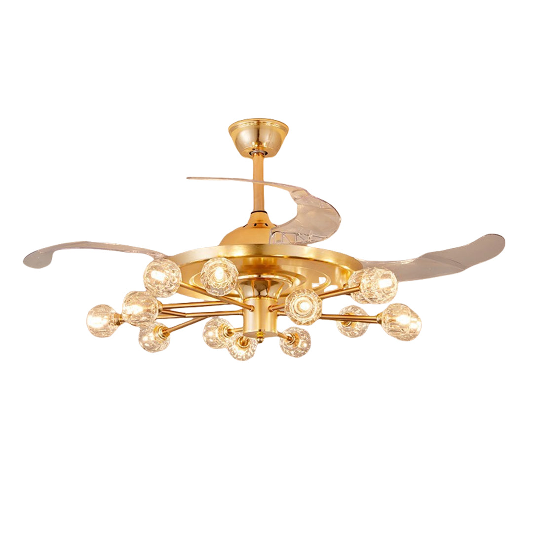 Nordic Crystal Ceiling Fan with 12 Lights and Retractable Blades