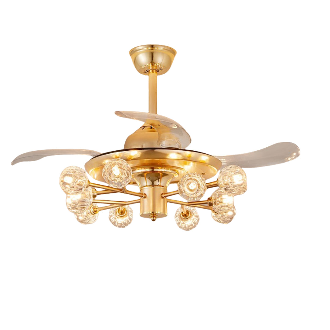 Nordic Crystal Ceiling Fan with 12 Lights and Retractable Blades